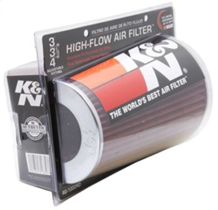 K&N Universal Air Filter Chrome Round Tapered Red - 4in Flange ID x 1.125in Flange Length x 9.5in H - Bull Strap
