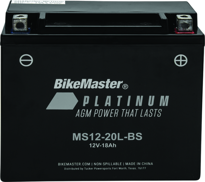 BikeMaster AGM Battery - MS12-20L-BS - Bull Strap