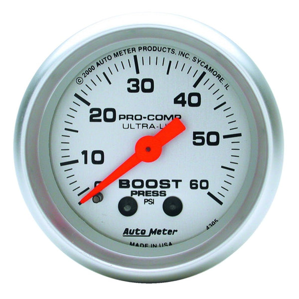 Autometer Ultra-Lite 52mm 60 PSI Mechanical  Boost Gauge - Bull Strap