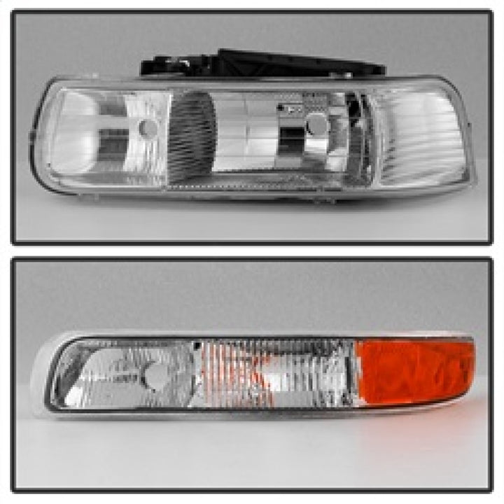 xTune Chevy Silverado 1500 99-02 OEM Style Headlights w/ Bumper Lights - Chrome HD-JH-CSIL99-OE-SET - Bull Strap