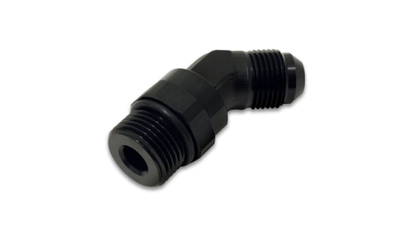 Vibrant -6AN Male Flare to Male -6AN ORB Swivel 45 Degree Adapter Fitting - Anodized Black - Bull Strap