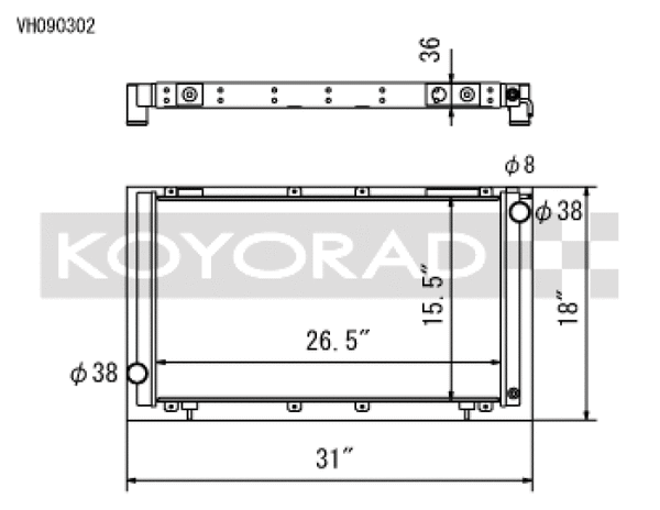 Koyo 91-94 Subaru Legacy 2.2L Turbo (MT) Radiator - Bull Strap