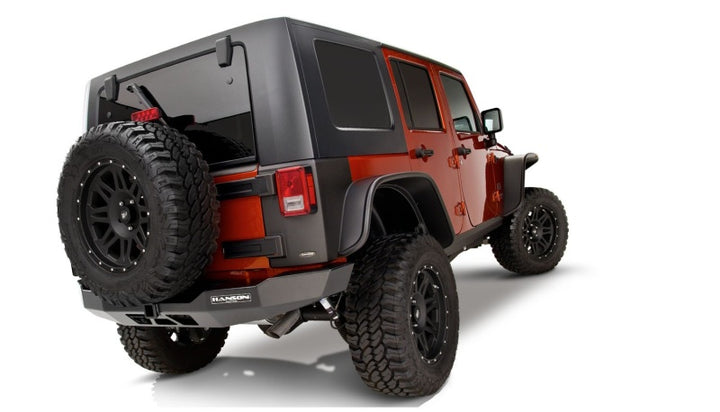 Bushwacker 07-18 Jeep Wrangler Unlimited Flat Style Flares 4pc 4-Door Sport Utility Only - Black - Bull Strap