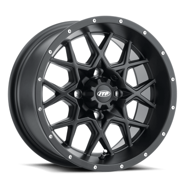 ITP Hurricane 12x7 / 4x137 BP / 5+2 Offset Matte Black Wheel - Bull Strap