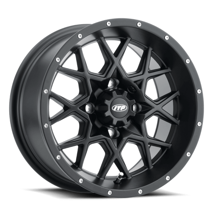 ITP Hurricane 12x7 / 4x137 BP / 5+2 Offset Matte Black Wheel - Bull Strap