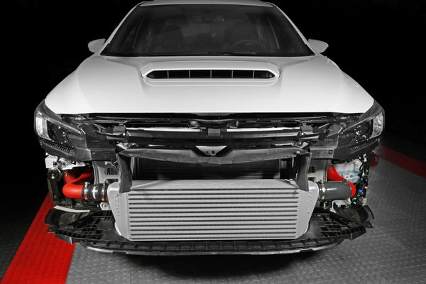 PERRIN 22-25 Subaru WRX Front Mount Intercooler Kit (Red Tubes & Silver Core) - Bull Strap