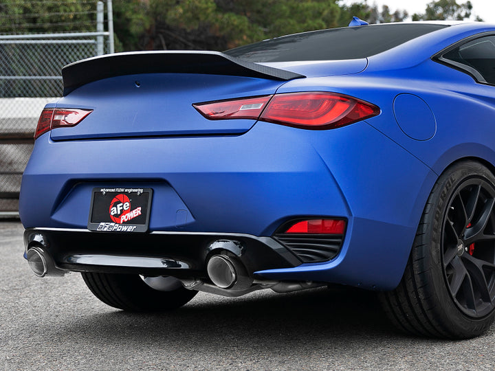 aFe POWER Takeda 2.5in 304 SS CB Exhaust w/ Carbon Fiber Tips 17-19 Infiniti Q60 V6-3.0L (tt) - Bull Strap