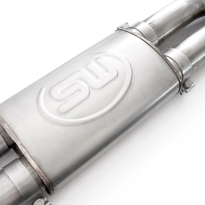 Stainless Works 2008-09 Pontiac G8 GT 3in Catback Systemt X-Pipe Turbo Chambered Muffler 3.5in Tips - Bull Strap