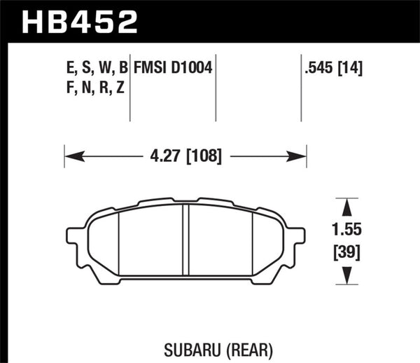 Hawk 03-05 WRX D1004 HP+ Street Rear Brake Pads - Bull Strap