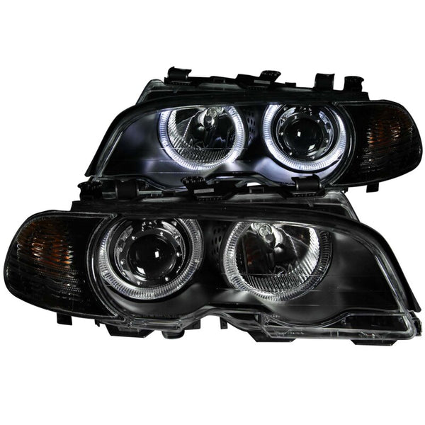 ANZO 2000-2003 BMW 3 Series E46 Projector Headlights w/ Halo Black - Bull Strap