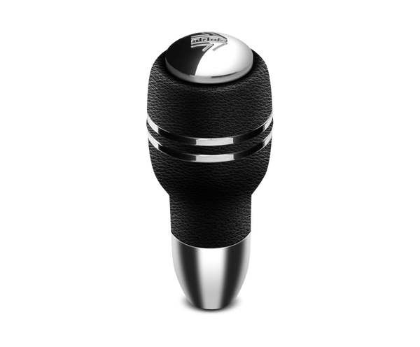 Momo Automatico Shift Knob - Black Leather, Chrome Insert - Bull Strap