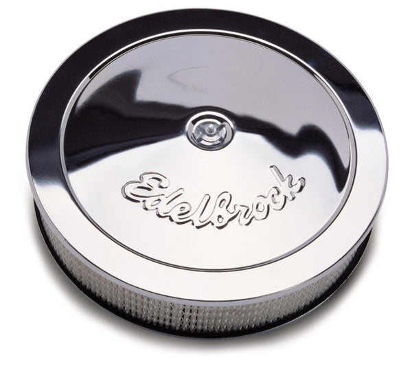 Edelbrock Air Cleaner Pro-Flo Series Round Steel Top Paper Element 14In Dia X 3 313In Chrome - Bull Strap