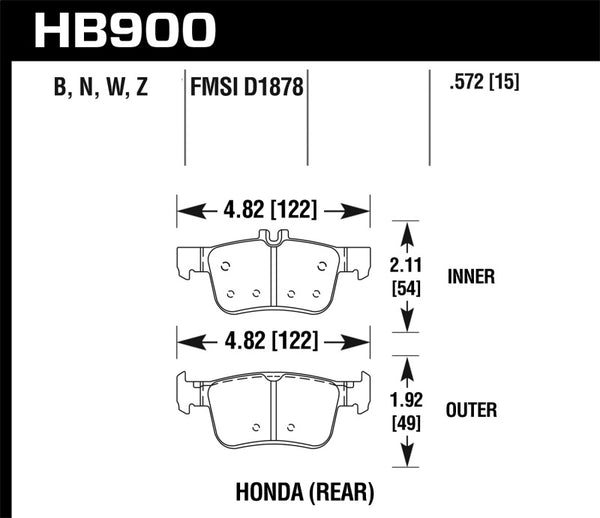 Hawk 16-17 Honda Civic Performance Ceramic Street Rear Brake Pads - Bull Strap