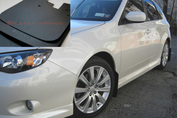 Rally Armor 08-10 Subaru WRX / 08-11 Impreza 2.5i (Hatch/Sedan) Basic Black Mud Flap w/Black Logo - Bull Strap