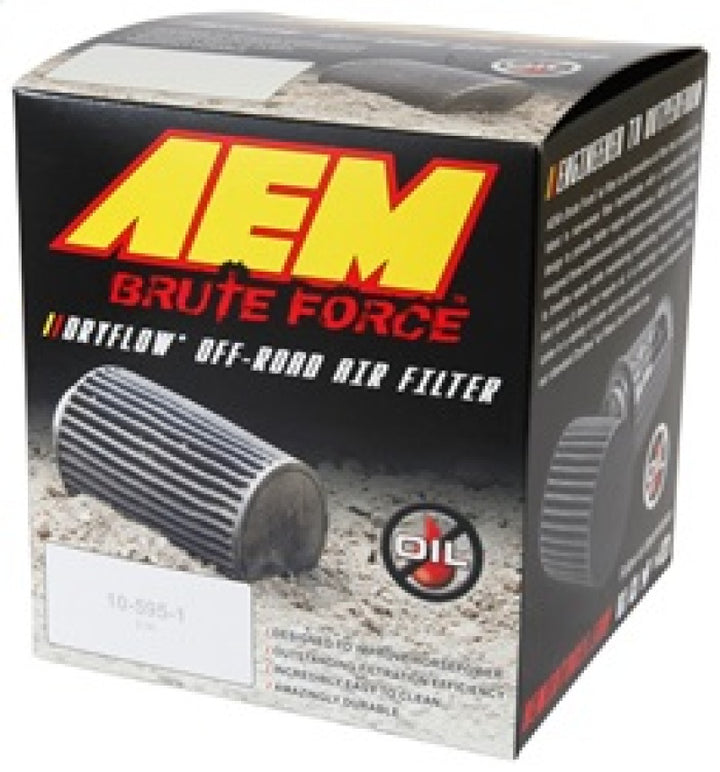 AEM Brute Force Dryflow Air Filter - Conical 6in Base OD / 5.125in Top OD / 5.25in Height - Bull Strap