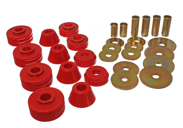 Energy Suspension 73-80 GM 1/2 Ton C-10/C1500 Pick Up 2WD Red Body (Cab) Mount Set - Bull Strap