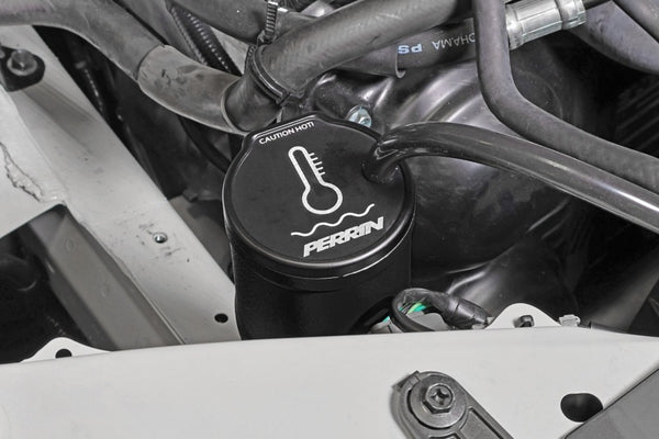PERRIN 02-25 Subaru WRX / 04-21 STI / 13-25 BRZ/GR86/FRS/86 Coolant Overflow Tank - Black - Bull Strap