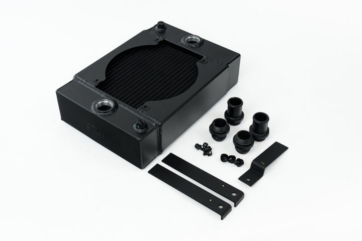 CSF Universal Drag Race / Tuck Radiator w/9in Spal Fan - 10.5in H x 10in L x 3.6in W - Black - Bull Strap