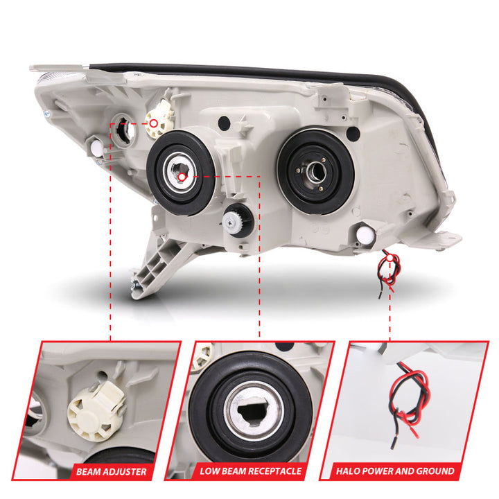 ANZO 2006-2009 Toyota 4Runner Projector Headlights w/ Halo Black - Bull Strap