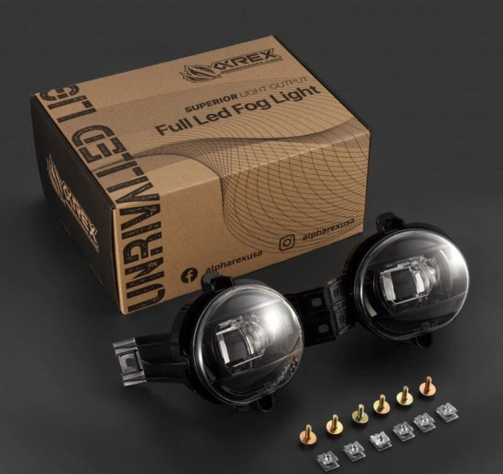 AlphaRex 02-08 Dodge Ram 1500/03-09 Ram 2500/3500 DoubleTap Dual Color LED Proj Fog Lights - Wt/Ambr - Bull Strap