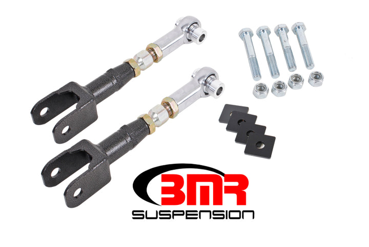 BMR 15-17 S550 Mustang Rear On-Car Adj. Rod Ends Toe Rods - Black Hammertone - Bull Strap