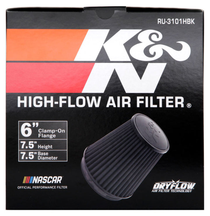 K&N Universal Rubber Filter Round Tapered 6in Flange ID x 7.5in Base OD x 5.25in Top OD x 8in Height - Bull Strap