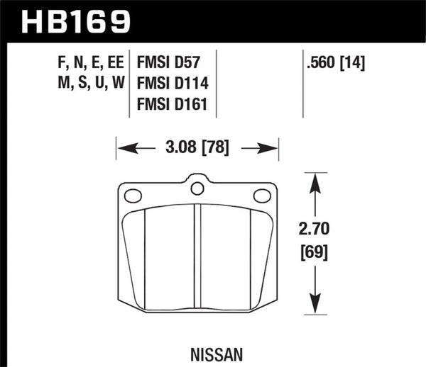 Hawk Nissan 810/240Z/260Z/280Z/620 / Toyota Corona/Cressida/Crown/Pickup Blue 9012 Front Race Pads - Bull Strap