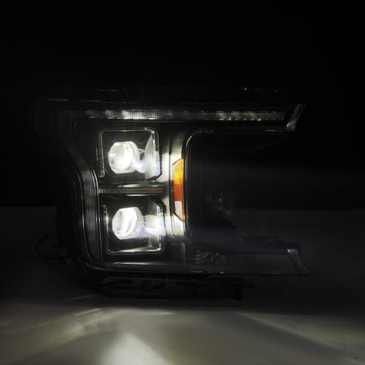 AlphaRex 18-20 Ford F-150 (Req. Conv F150 w/LED) LUXX LED Proj HL Alpha-Blk w/Actv Lt Seq Sig SB DRL - Bull Strap