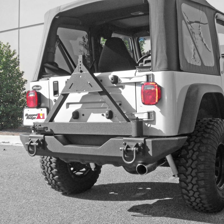 Rugged Ridge Tire Carrier XHD Rear Bumper 76-06 Jeep CJ / Jeep Wrangler - Bull Strap