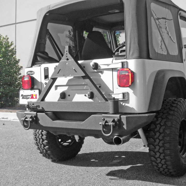 Rugged Ridge Tire Carrier XHD Rear Bumper 76-06 Jeep CJ / Jeep Wrangler - Bull Strap