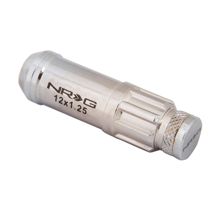 NRG 700 Series M12 X 1.25 Steel Lug Nut w/Dust Cap Cover Set 21 Pc w/Locks & Lock Socket - Silver - Bull Strap