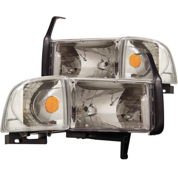 ANZO 1994-2001 Dodge Ram Crystal Headlights Chrome - Bull Strap