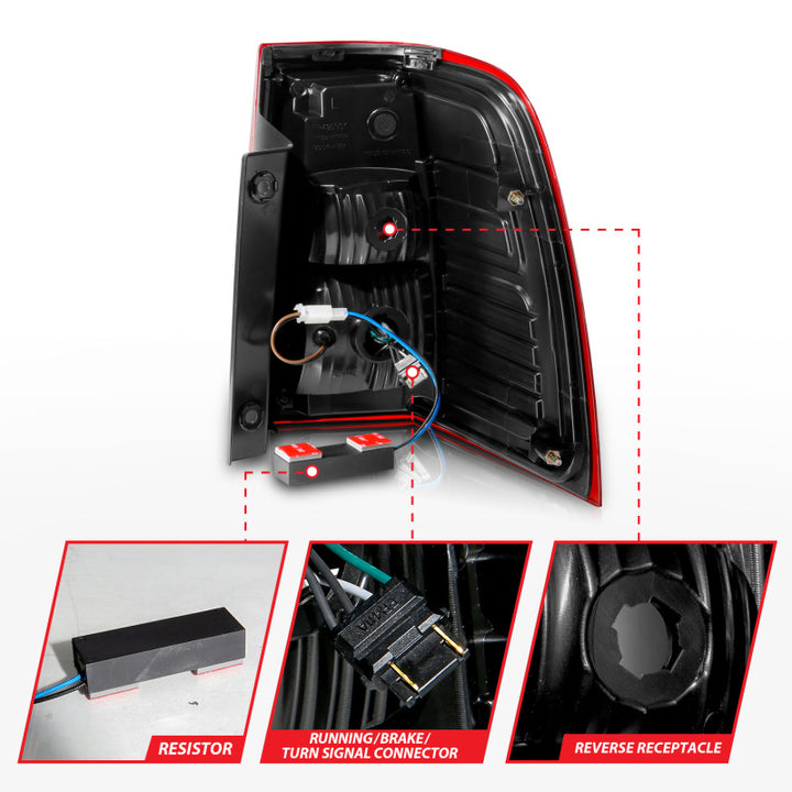 ANZO 07-17 For Expedition LED Taillights w/ Light Bar Chrome Housing Red/Clear Lens - Bull Strap