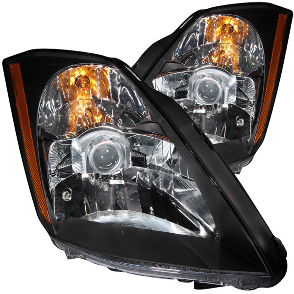 ANZO 2003-2005 Nissan 350Z Projector Headlights Black - Bull Strap