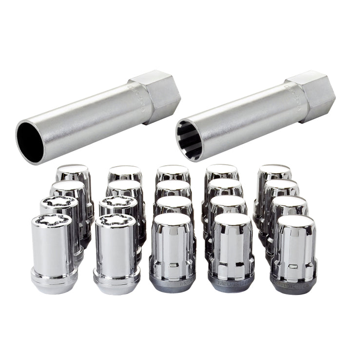 McGard SplineDrive Tuner 5 Lug Install Kit w/Locks & Tool (Cone) M12x1.5 / 13/16 Hex - Chrome (CS) - Bull Strap