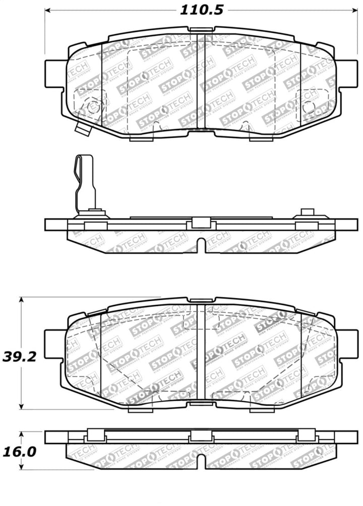 StopTech Performance 06-10 Subaru Legacy Sedan/Outback/13 BRZ / 13 Scion FR-S Rear Brake Pads - Bull Strap