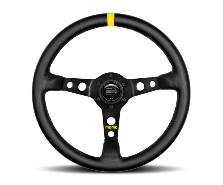 Momo MOD07 Steering Wheel 350 mm -  Black Leather/Black Spokes/1 Stripe - Bull Strap