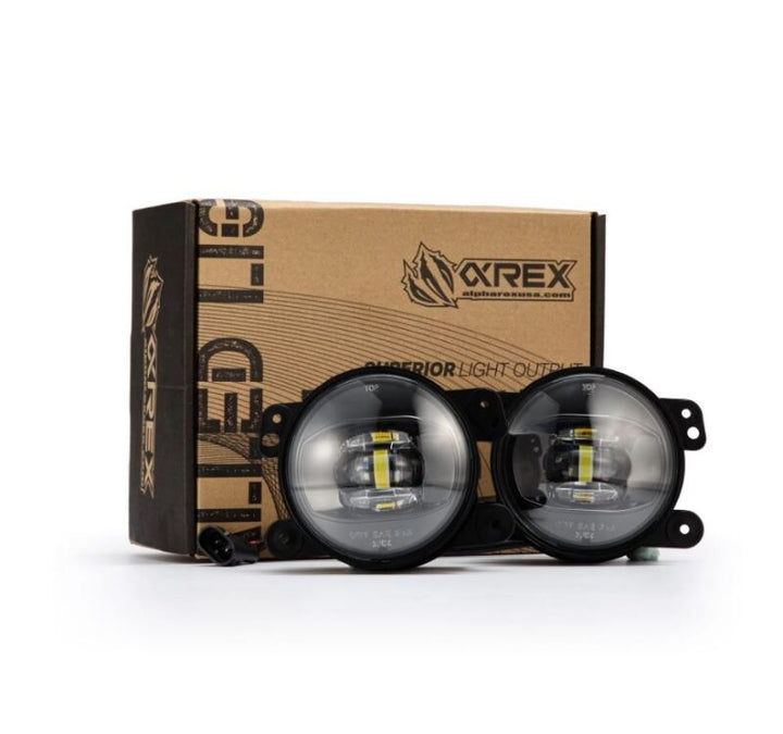 AlphaRex Universal Chrysler/Dodge/Hummer/Jeep DoubleTap Dual Color LED Proj Fog Lights - White/Amber - Bull Strap