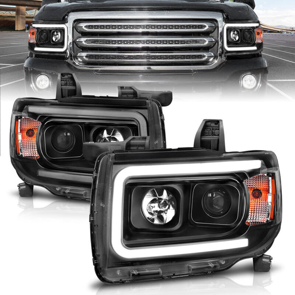 ANZO 2015+ GMC Canyon Projector Headlights w/ Plank Style Design Black w/ Amber - Bull Strap