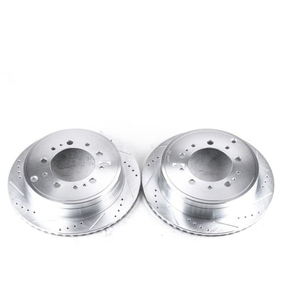 Power Stop 13-21 Toyota Land Cruiser Rear Evolution Drilled & Slotted Rotors - Pair - Bull Strap