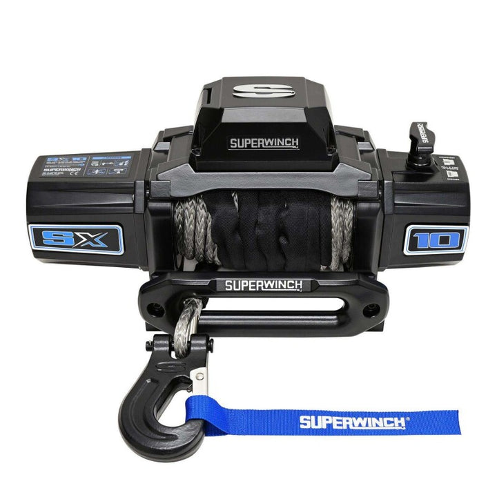 Superwinch 10000 LBS 12V DC 3/8in x 80ft Synthetic Rope SX10SR Winch - Semi Gloss Black - Bull Strap