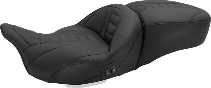 Mustang 08-21 Harley Electra Glide, Rd Glide, Rd King, Str Glide Heated 1PC Seat Deluxe-Black - Bull Strap