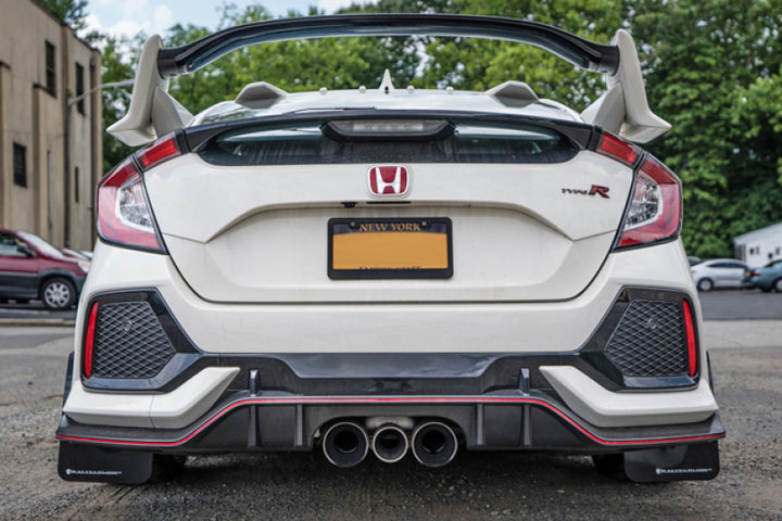 Rally Armor 17-22 Honda Civic Type R Black UR Mud Flap w/Red Logo - Bull Strap