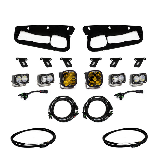 Baja Designs 2021+ Ford Bronco Amber SAE Fog Pocket Kit w/Upfitter - Bull Strap