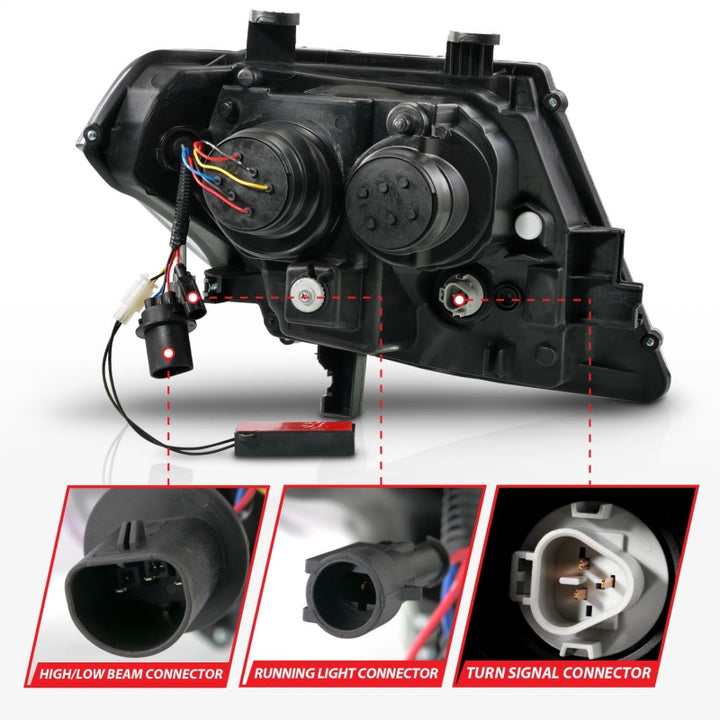 ANZO 09-20 Nissan Frontier Black Projector Plank Style DRL w/ Switchback & Sequential LED DRL - Bull Strap