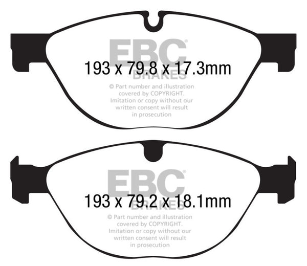 EBC 13+ Jaguar F-Type (Cast Iron Only) 3.0 Supercharged (380) Perf Pkg Yellowstuff Front Brake Pads - Bull Strap