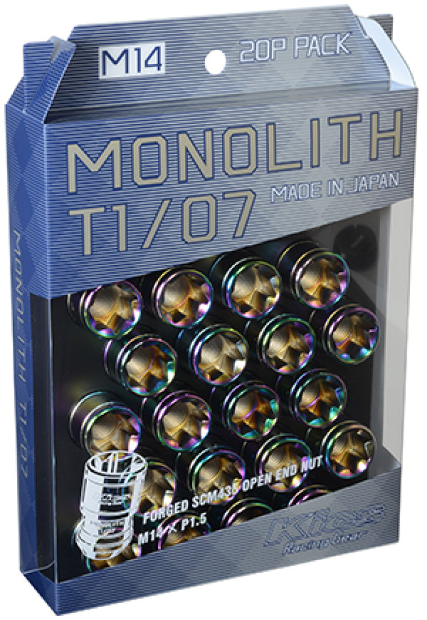 Project Kics 14 x 1.5 Neochrome T1/07 Monolith Lug Nuts - 20 Pcs - Bull Strap