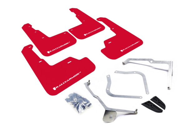 Rally Armor 15-21 Subaru WRX/STI Red UR Mud Flap w/White Logo - Bull Strap