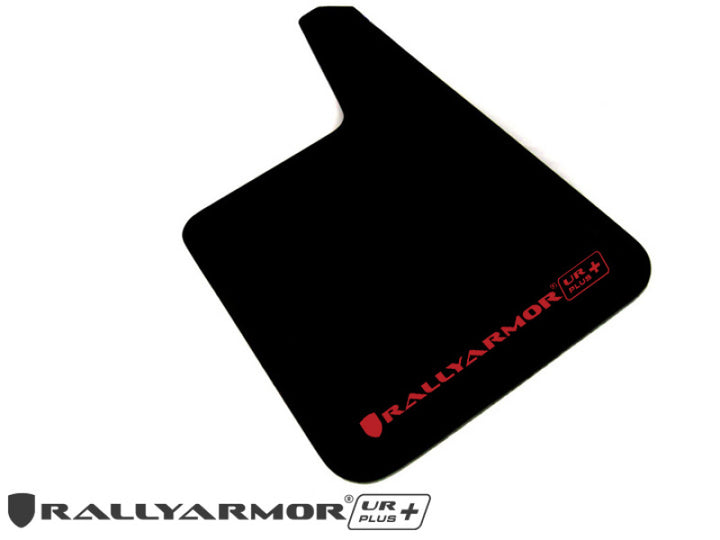 Rally Armor Universal Black UR Plus Mud Flap  w/ Metallic Black Logo - Pair - Bull Strap