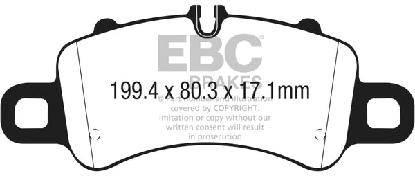 EBC 17-18 Porsche 718 Boxster 2.5L Redstuff Front Brake Pads - Bull Strap